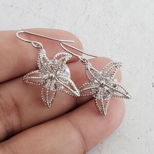 Cubic Zirconia Floral Dangle Earrings, Rhodium Plated Fish Hook Earring